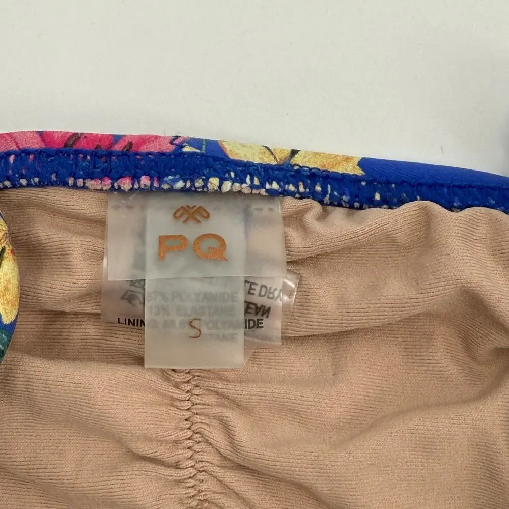 PQ SWIM PILYQ Bikini Bottoms SZ Small Boca Tie String Teeny NEW NWOT Blue Floral